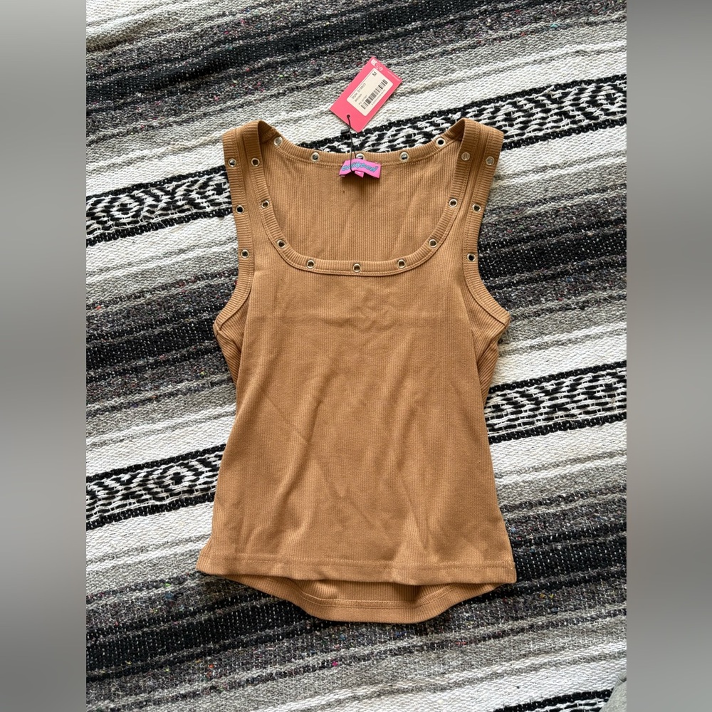 Women’s Medium Brown Grommet Tank Top 90s Y2K Grunge Streetwear